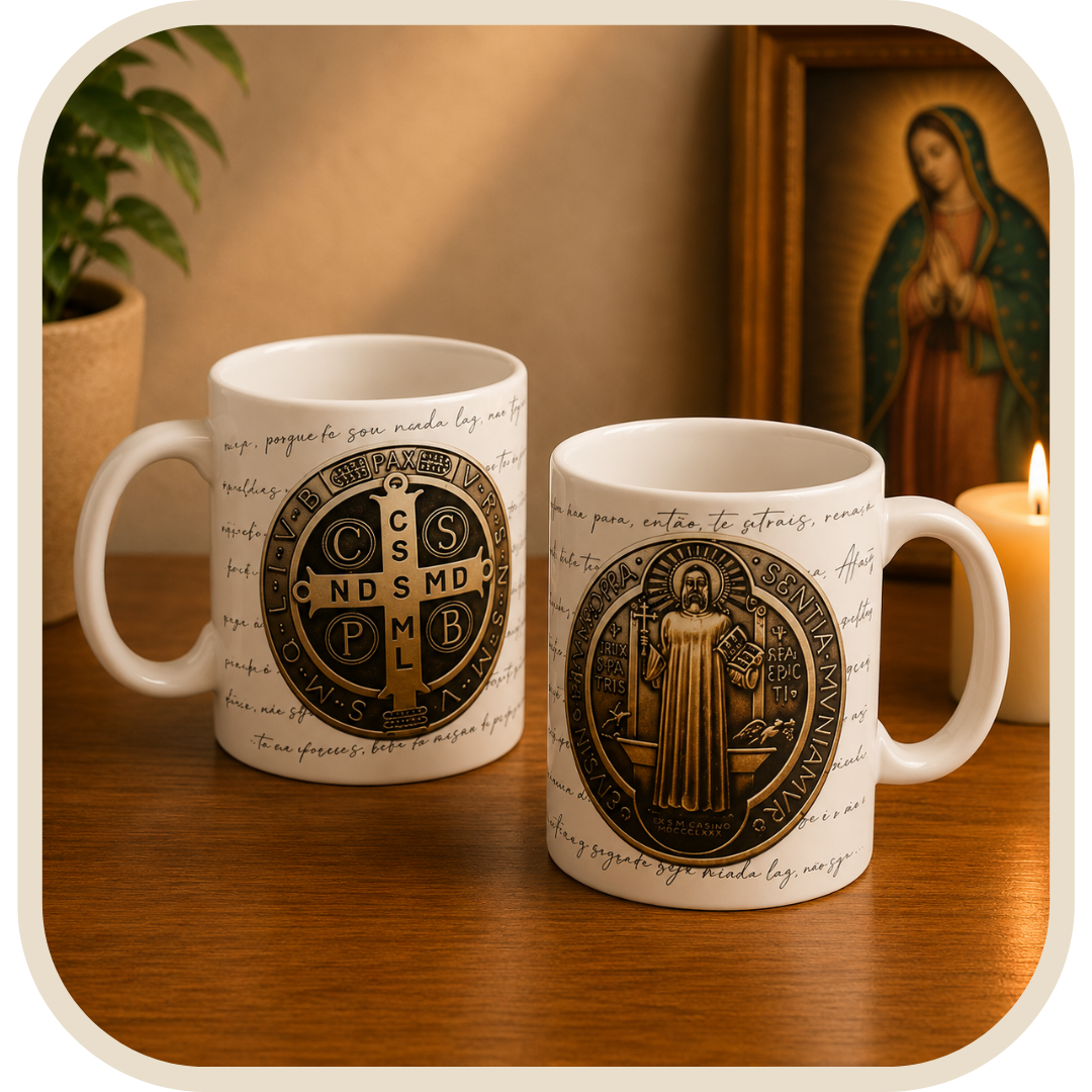 Mug San Benedetto con Preghiera della Medaglia in Porcellana®