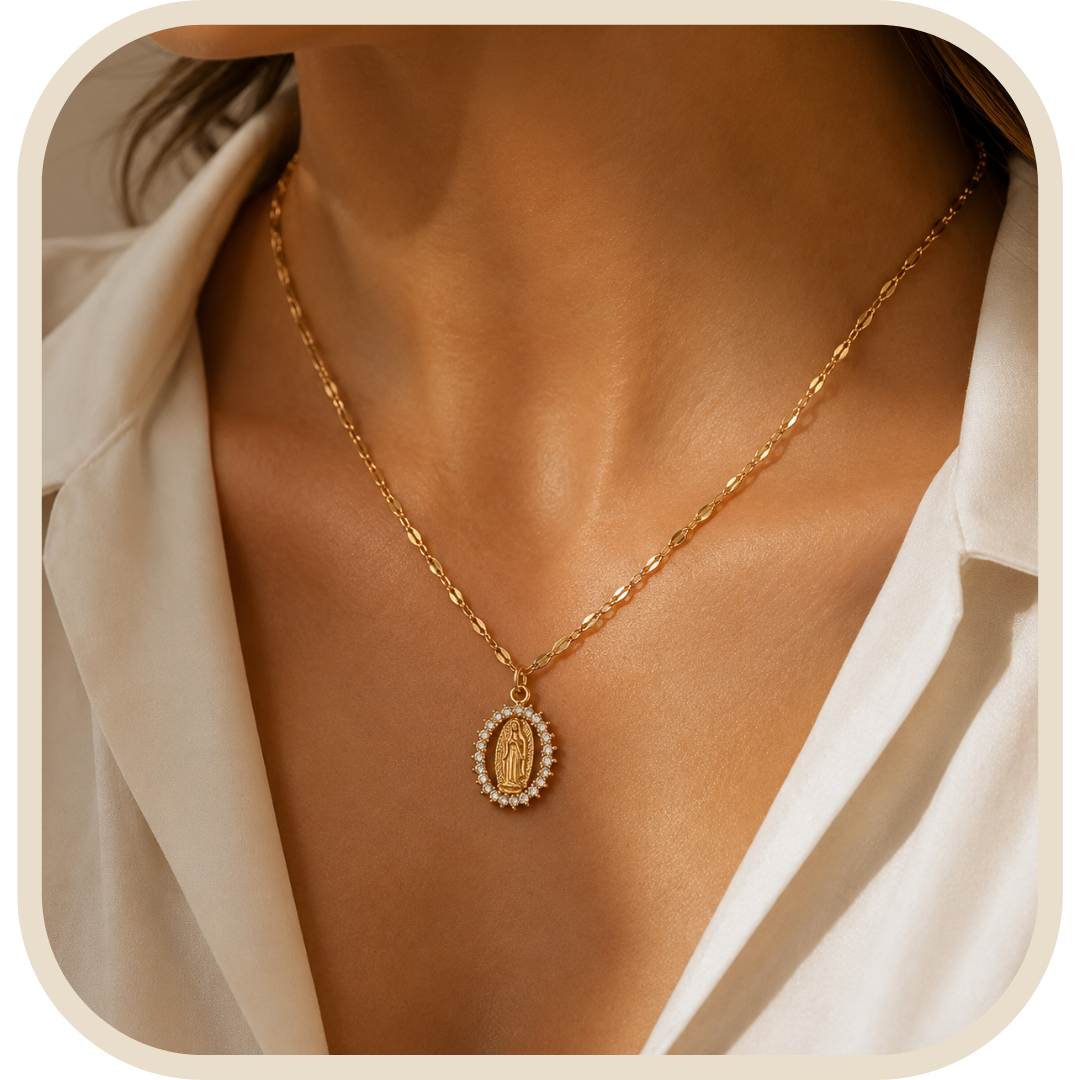 Collana Nostra Signora di Fátima Placcata Oro con Zirconi®