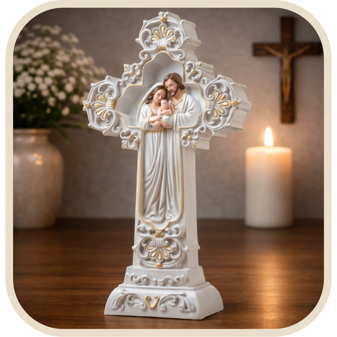 Crocifisso da Tavolo Sacra Famiglia 45cm in Resina®