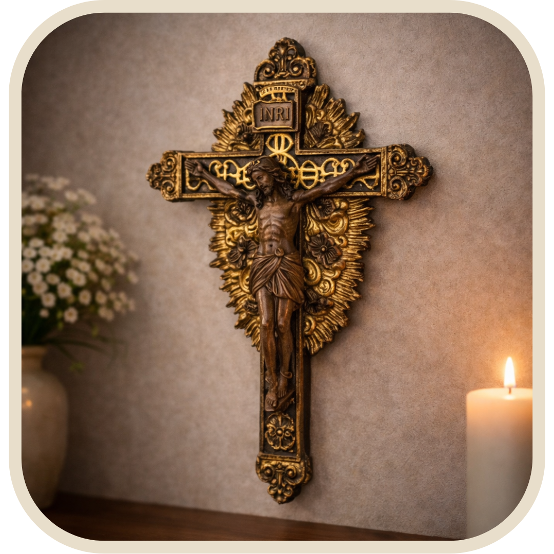 Crocifisso da Parete in Legno con Finitura Dorata 30cm®