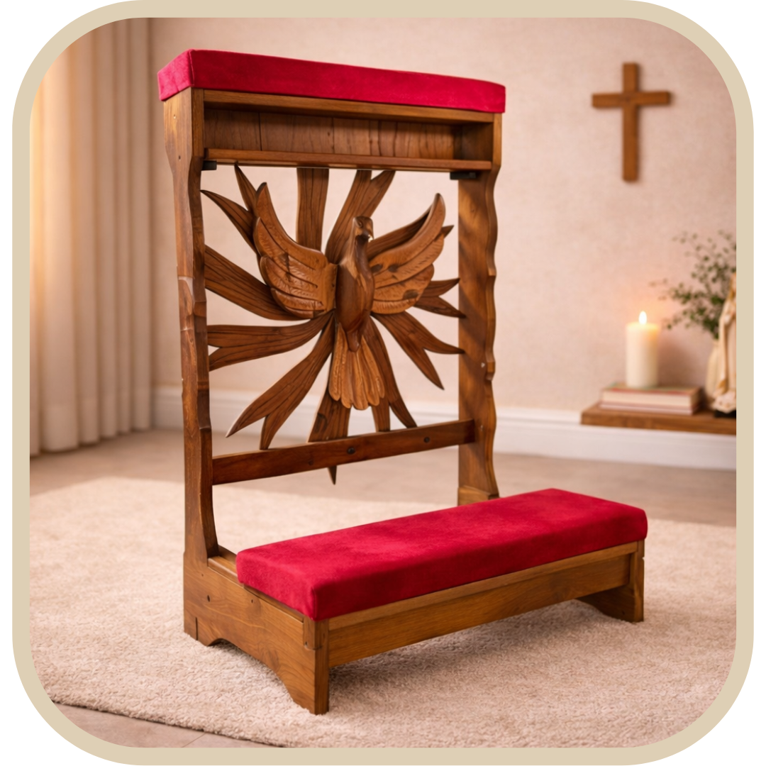 Inginocchiatoio Pieghevole in Legno Massello con Spirito Santo Scolpito®