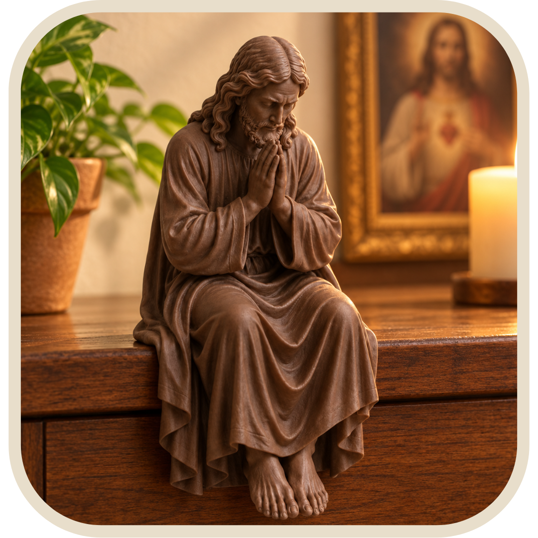 Statua Gesù Cristo in Preghiera Marrone 15cm - Borda Santa®