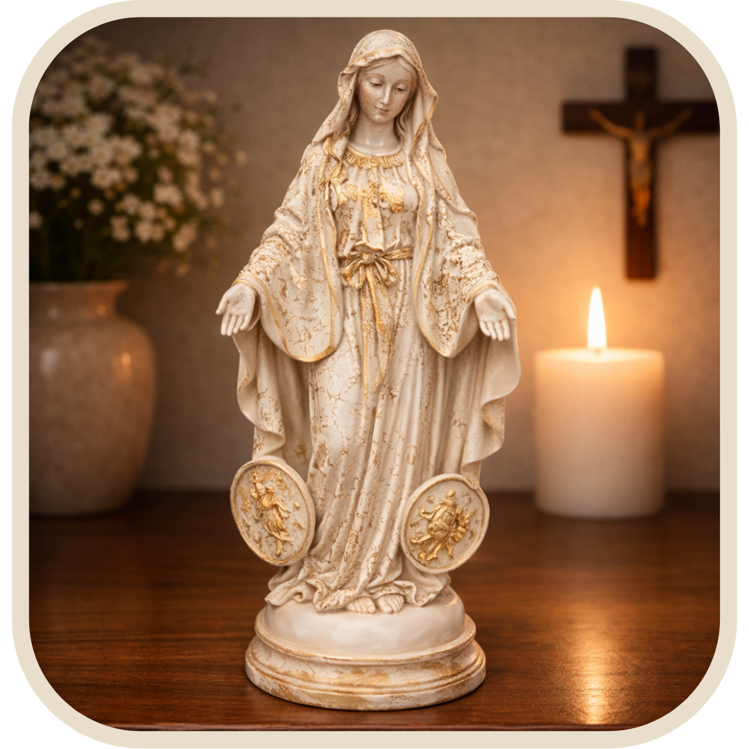 Statua Nostra Signora delle Grazie con Medaglie 30cm in Resina®
