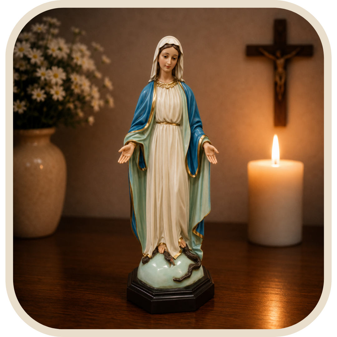 Statua Nostra Signora delle Grazie con Occhi di Vetro e Aureola 65cm in Resina®