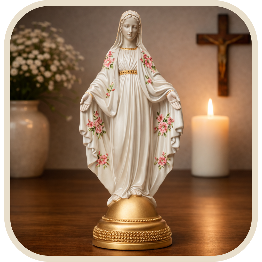 Statua Nostra Signora delle Grazie Floreale Rosa 35cm®