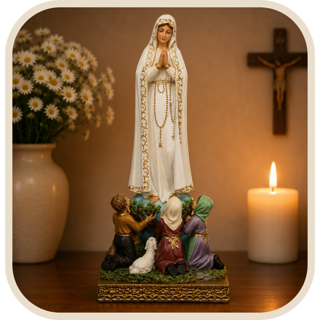 Statua Nostra Signora di Fátima con i Tre Pastorelli 20cm in Resina®
