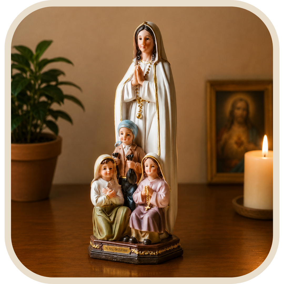 Statua Nostra Signora di Fátima con i Pastorelli 30cm in Resina®