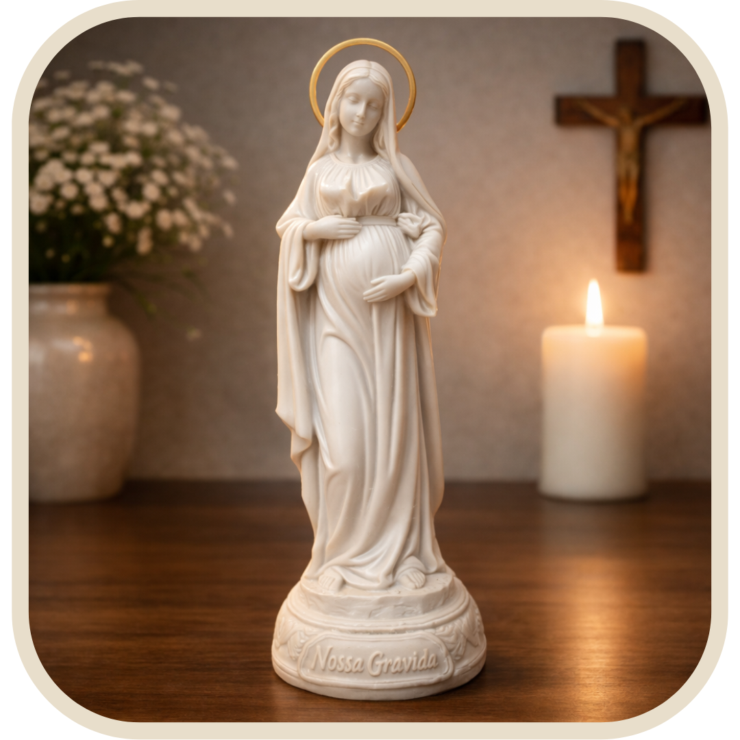 Statua Nostra Signora in Attesa (Incinta) con Aureola in Resina 20cm®