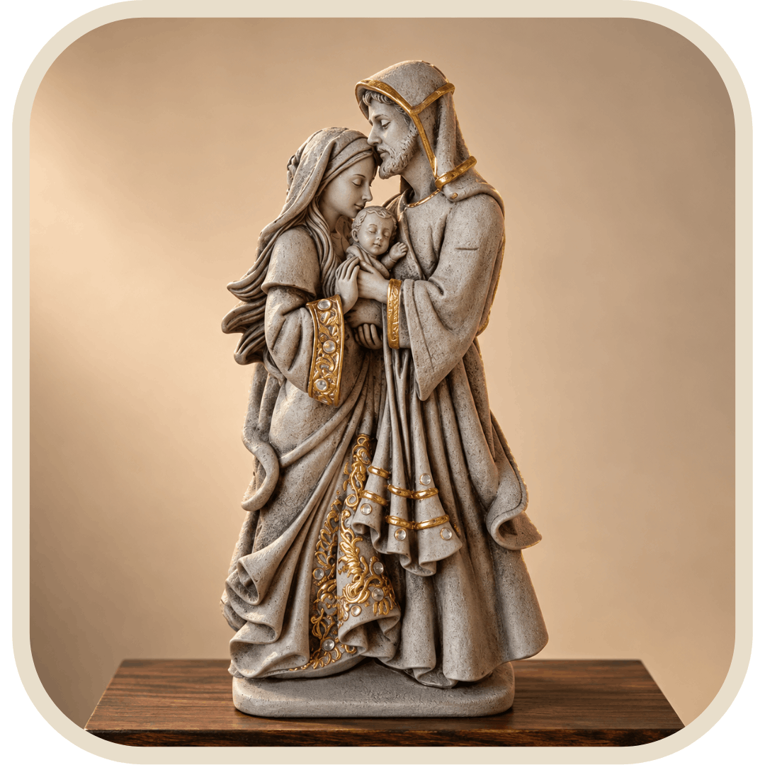 Statua Sacra Famiglia Effetto Marmo 22cm - Decoração com Fé®