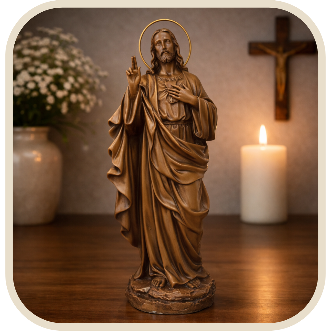 Statua Sacro Cuore di Gesù in Resina Effetto Legno 25cm®