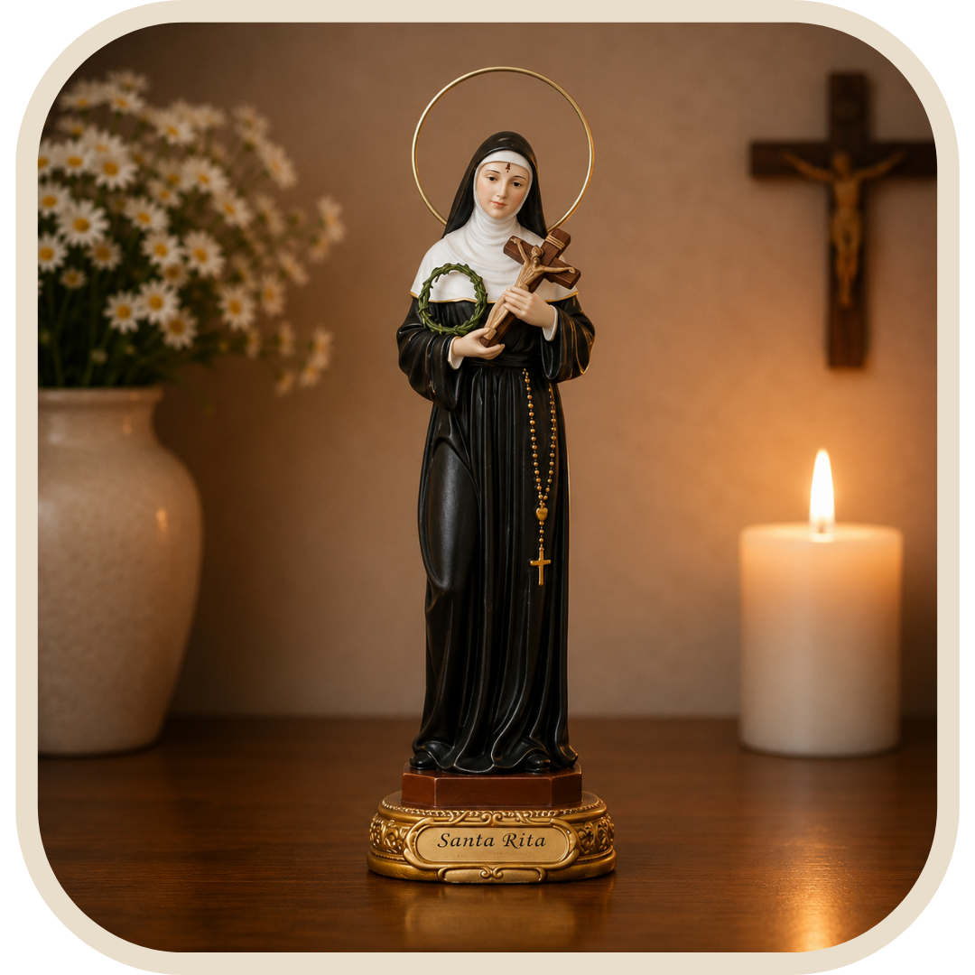 Statua Santa Rita da Cascia Barocca con Aureola 20cm in Resina®