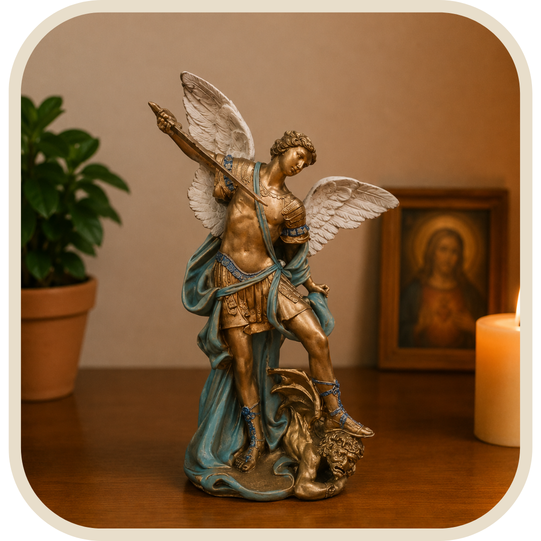 Statua San Michele Arcangelo Oro e Azzurro 30cm in Resina®