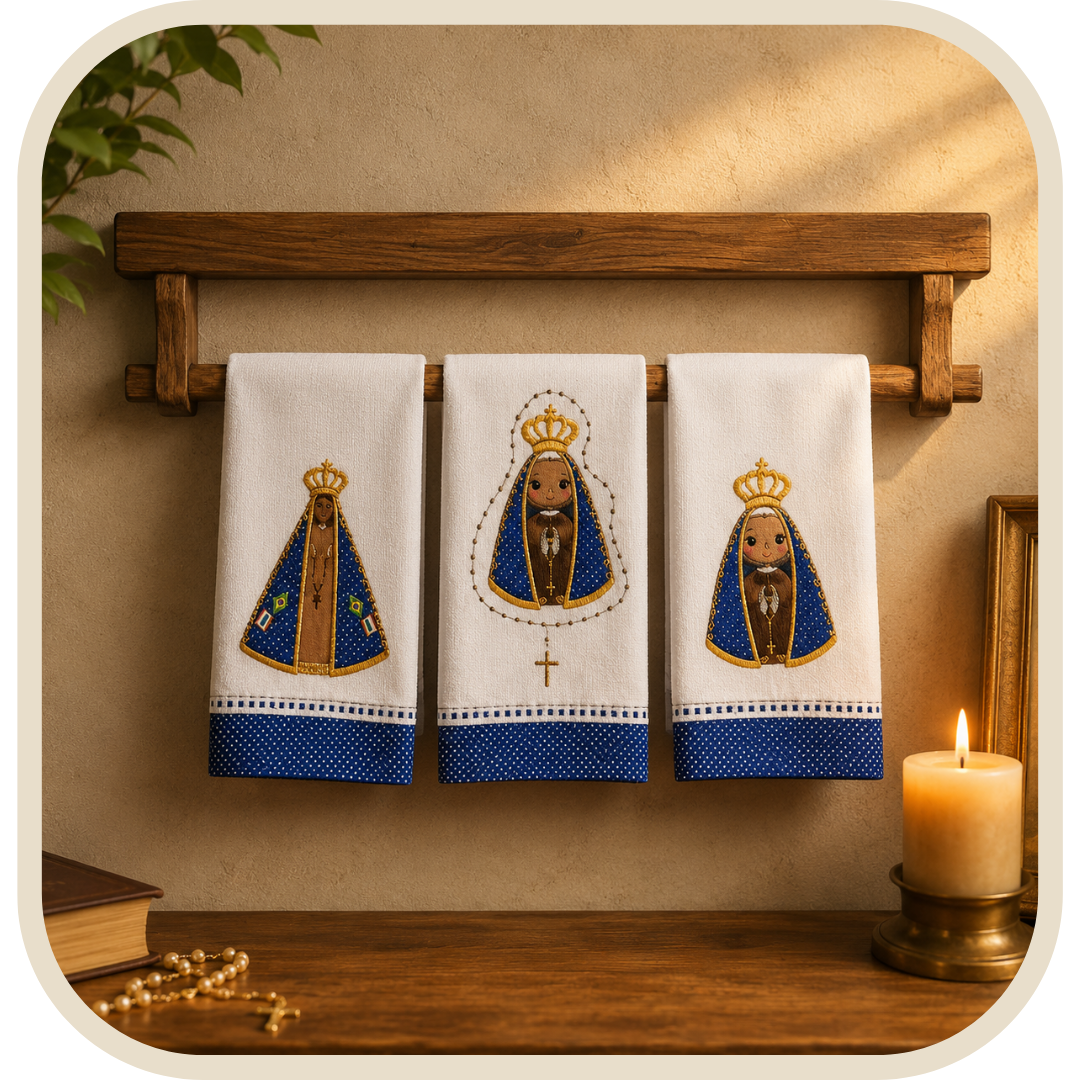 Kit 3 Strofinacci Nostra Signora Aparecida Ricamati in 100% Cotone®