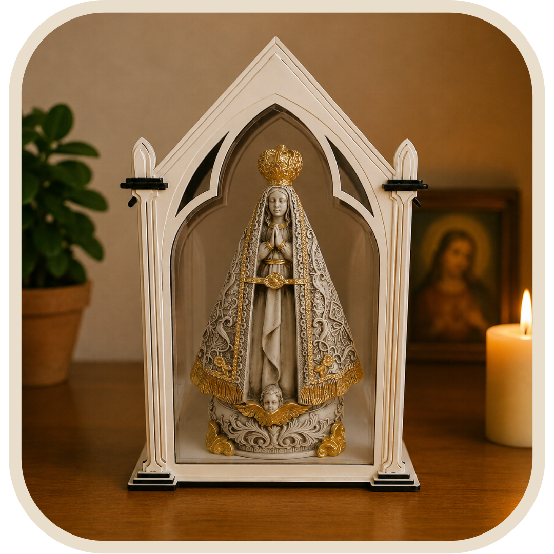 Kit Cappella con Teca in Acrilico e Nostra Signora Aparecida Effetto Marmo 32cm®