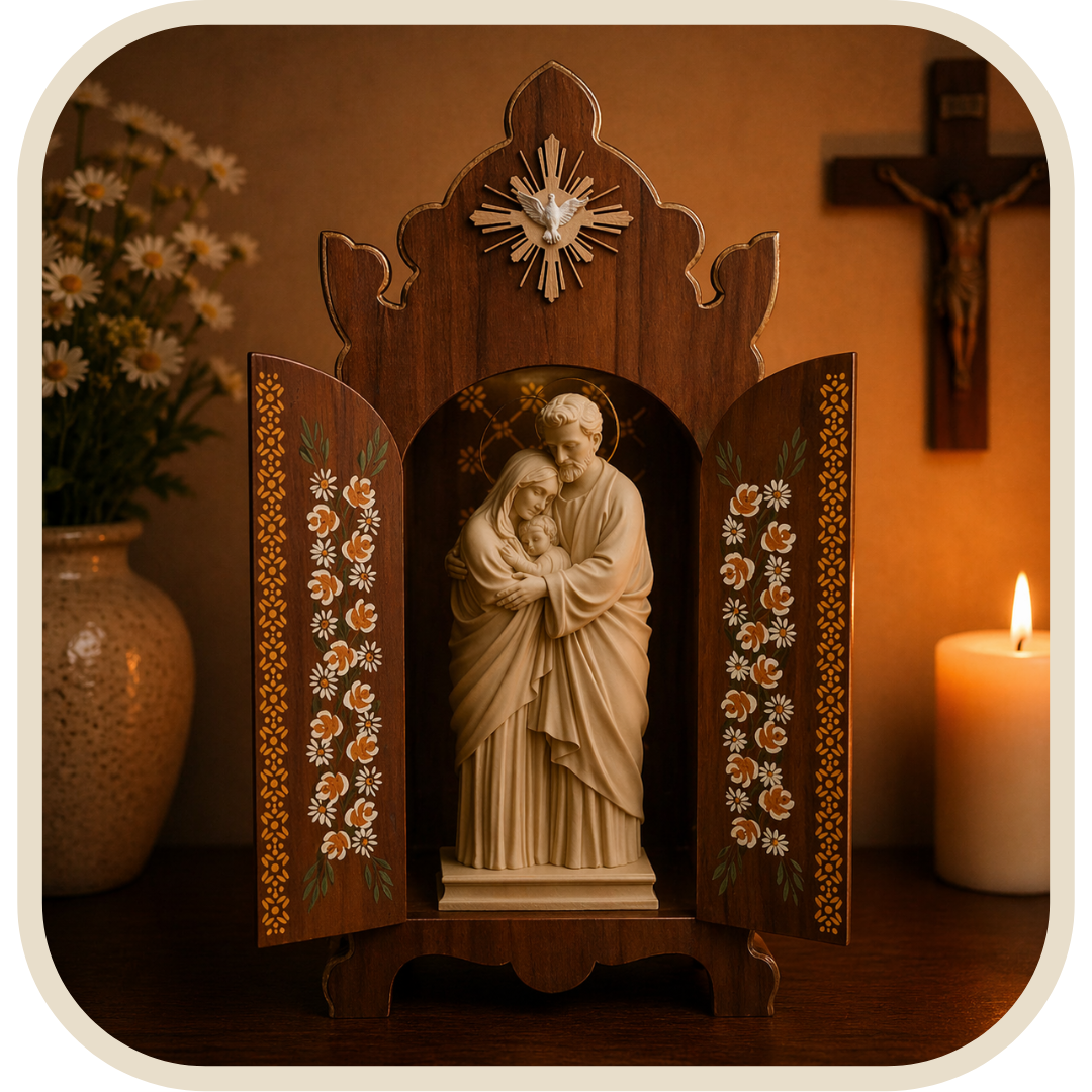 Kit Cappella con Illuminazione + Statua Sacra Famiglia in Polvere di Marmo 30cm®