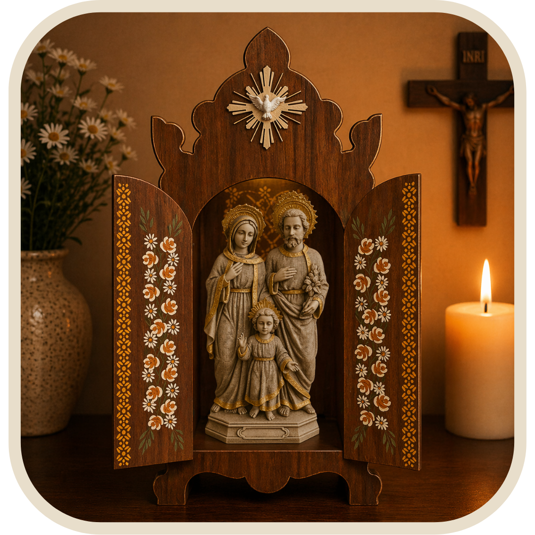 Kit Cappella con Illuminazione + Statua Sacra Famiglia Effetto Marmo 30cm®