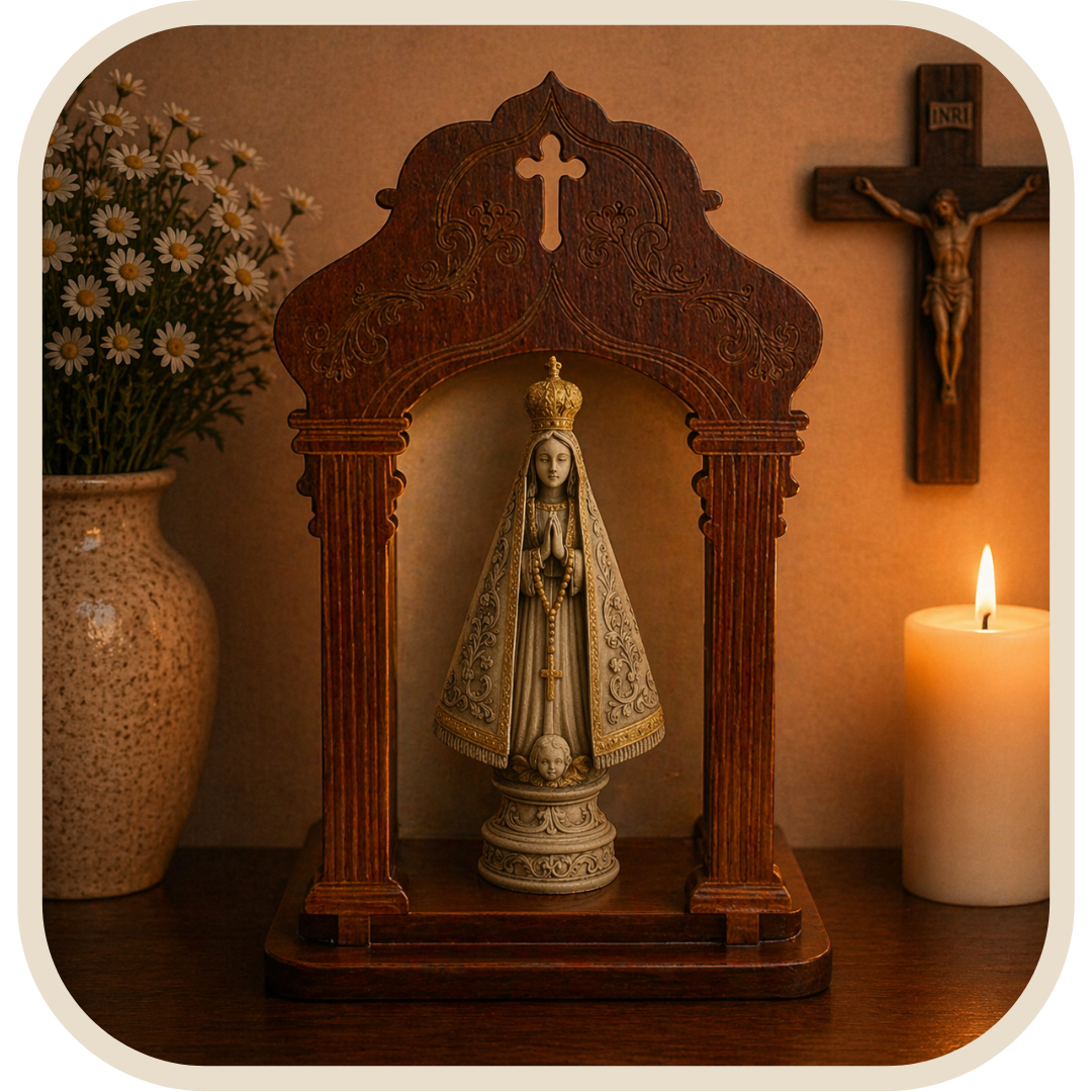 Kit Cappella + Statua Nostra Signora Aparecida Effetto Marmo 15cm®