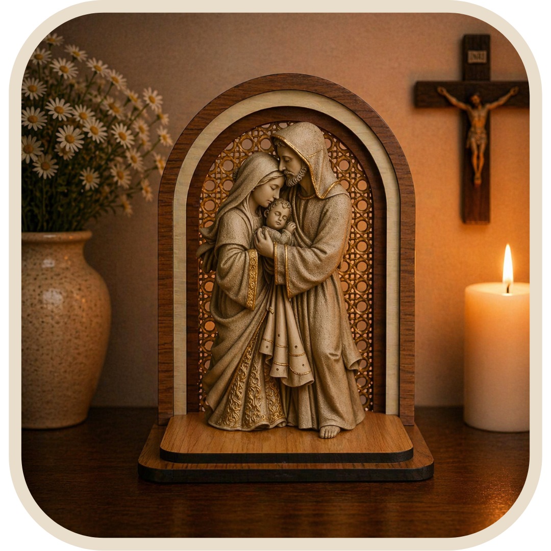 Kit Cappella + Statua Sacra Famiglia Effetto Marmo®