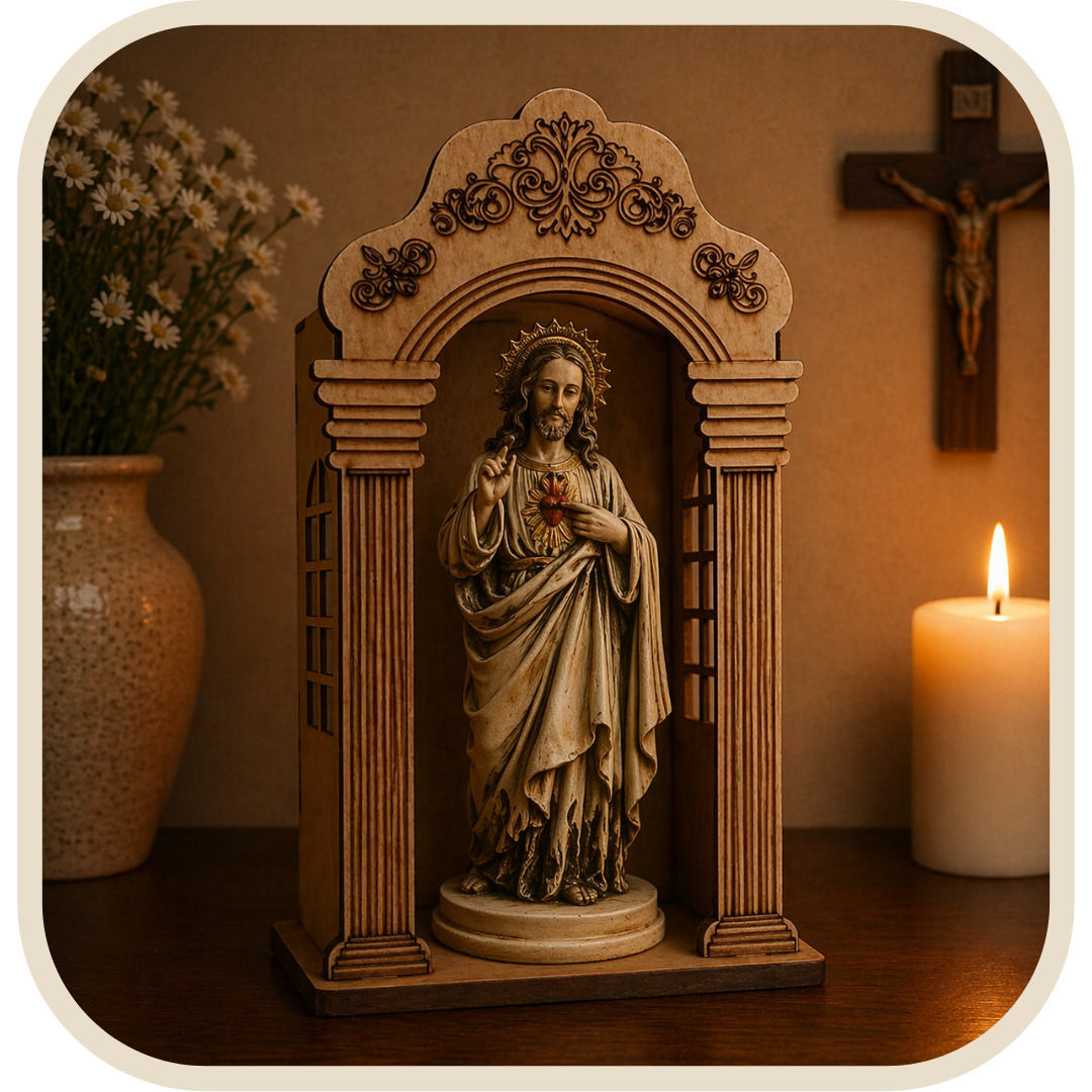 Kit Cappella + Statua Sacro Cuore di Gesù Effetto Marmo 22cm®
