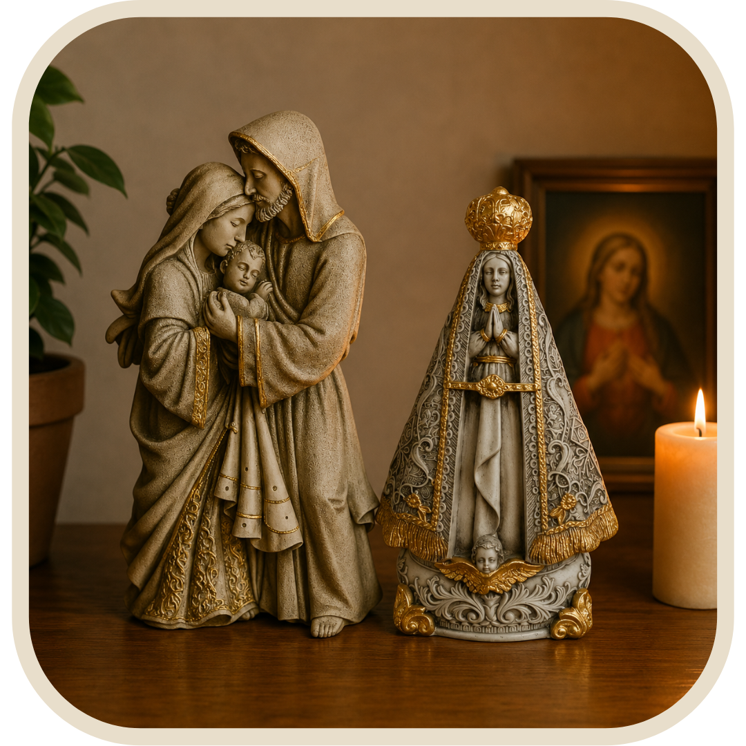Kit Statue Sacra Famiglia e Nostra Signora Aparecida Effetto Marmo 30cm®