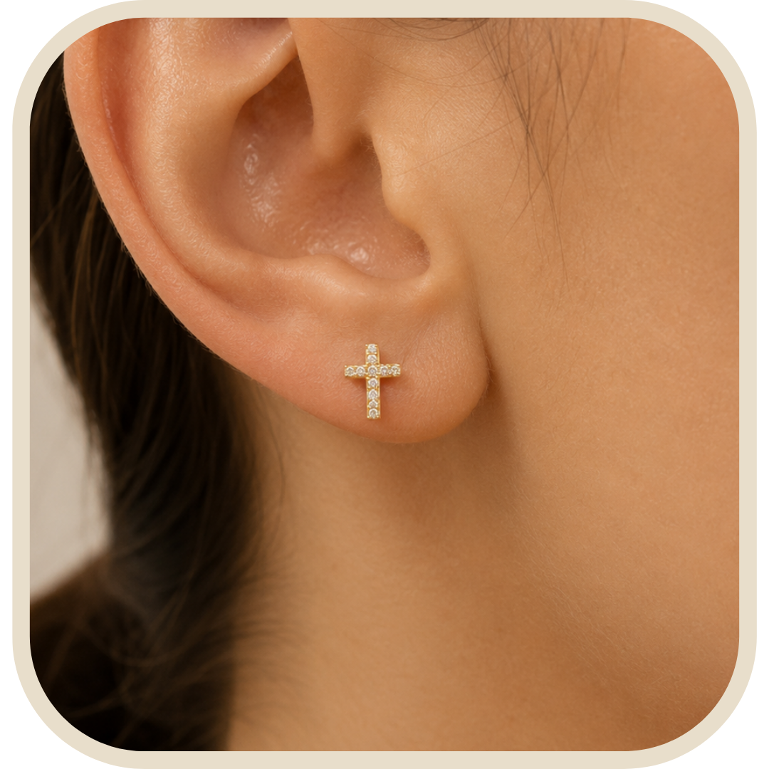 Paio di Orecchini Croce con Zirconi Placcati Oro 18K®