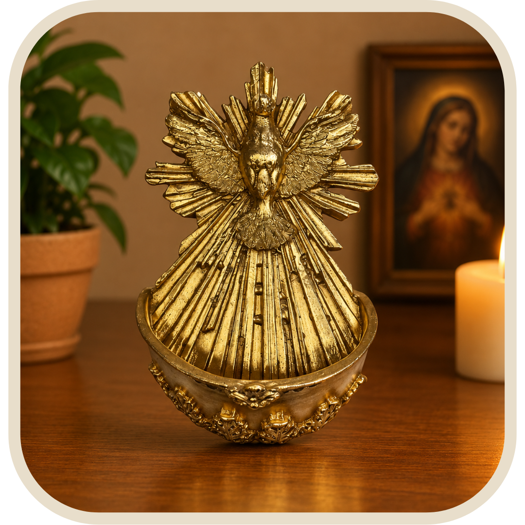 Acquasantiera Divino Spirito Santo Dorata in Resina®