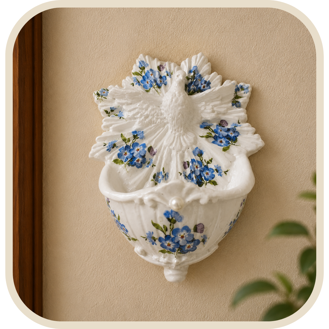 Acquasantiera Spirito Santo Floreale Azzurra in Resina®