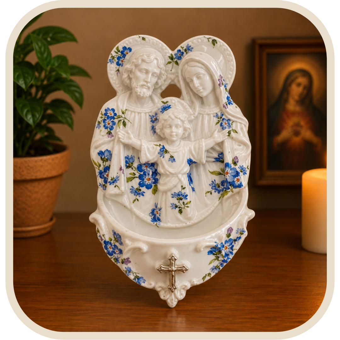 Acquasantiera Sacra Famiglia Floreale in Resina®