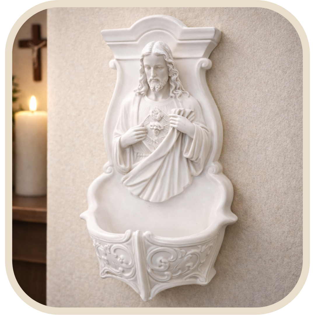Acquasantiera Sacro Cuore di Gesù 40cm in Polvere di Marmo®