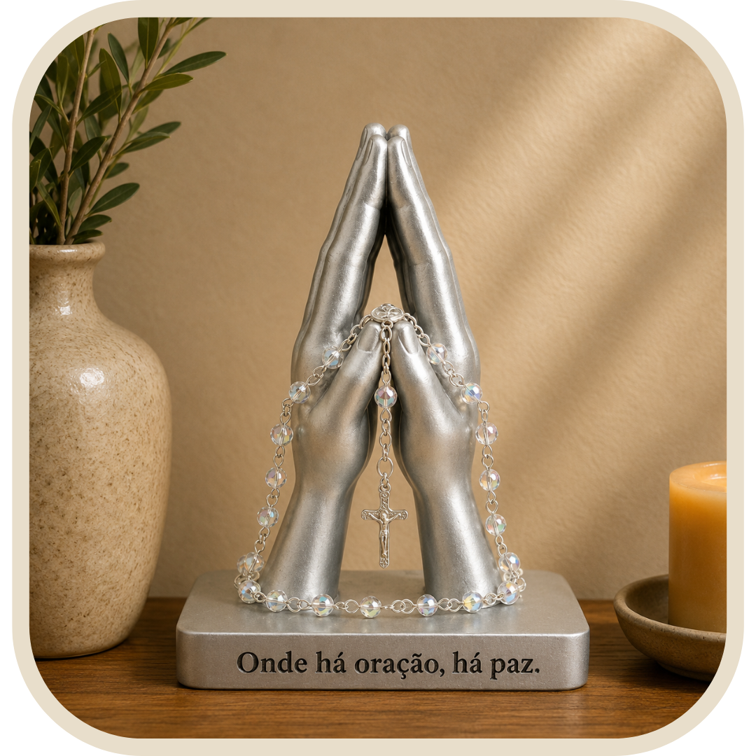 Portarosario Decorativo Mani in Preghiera Argento®