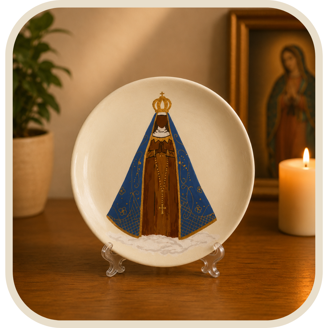 Piatto Decorativo Nostra Signora Aparecida in Ceramica con Supporto da Parete®