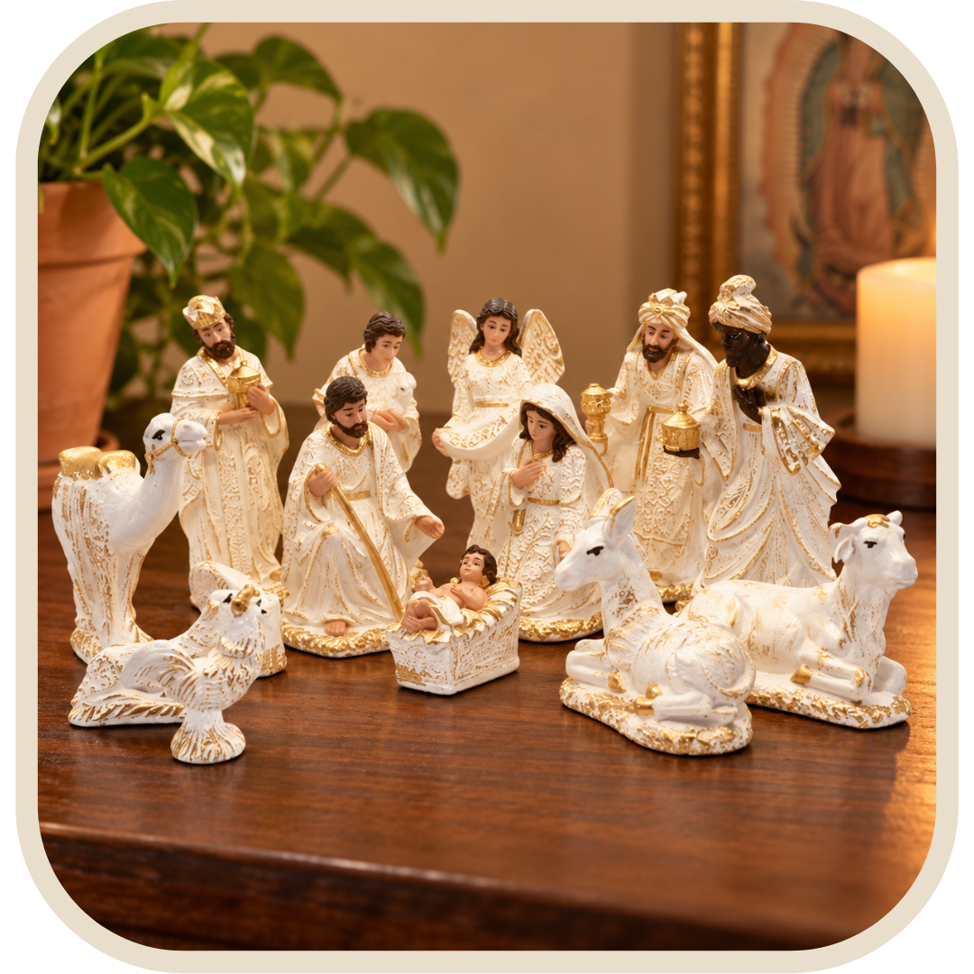 Presepe Completo 14 Pezzi Bianco Perlato e Dorato®