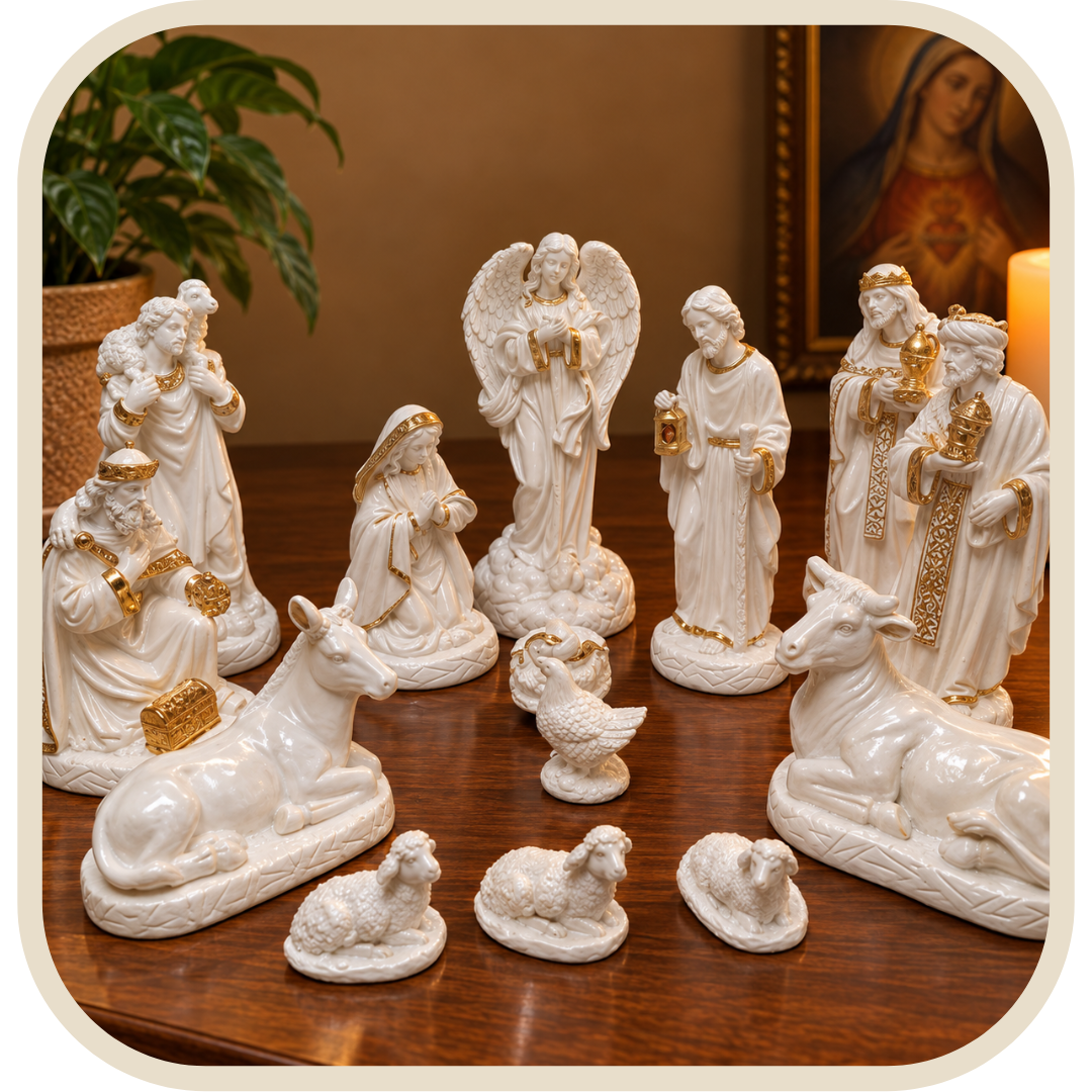 Presepe Completo 15 Pezzi Bianco Perlato e Dorato®
