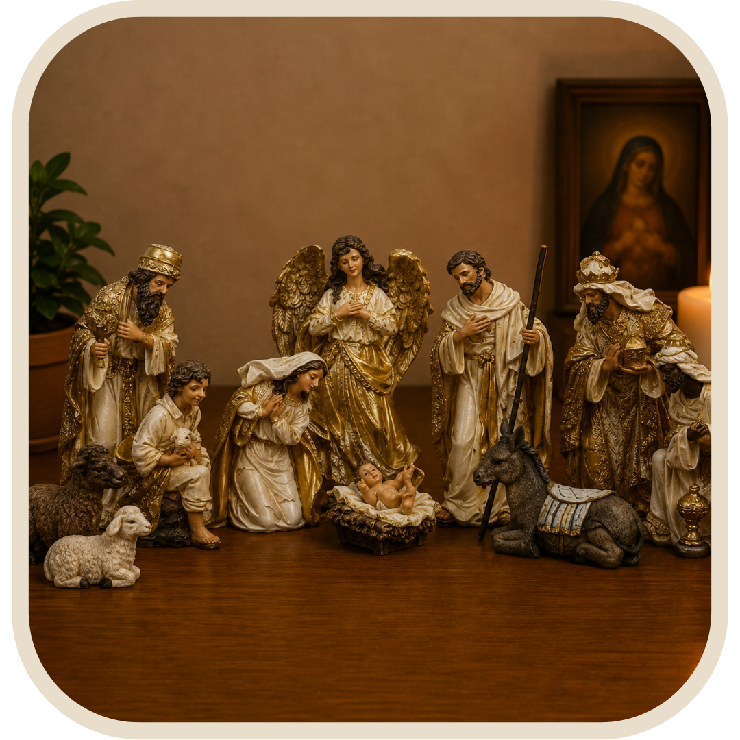 Presepe di Natale Dorato 20cm con 11 Pezzi in Resina®