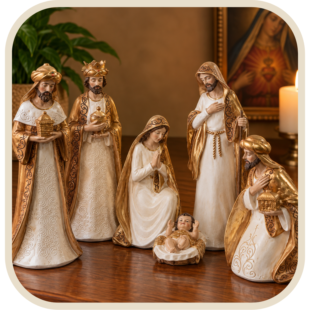 Presepe Deluxe Stilizzato 6 Pezzi Dorato in Resina Importata®