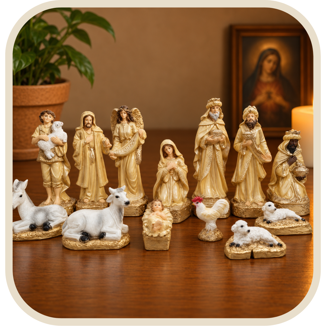 Presepe Tradizionale Completo 13 Pezzi Bianco Perlato e Dorato®