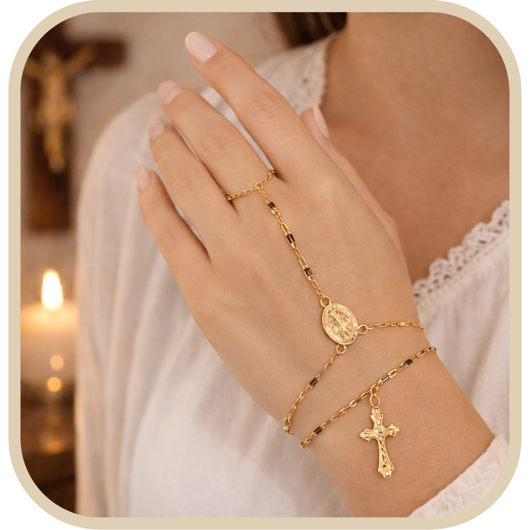 Bracciale-Anello con Medaglia di Nostra Signora delle Grazie e Crocifisso®